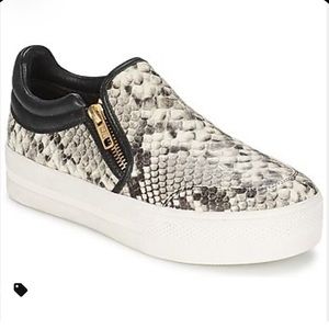Ash snakeskin slip ons